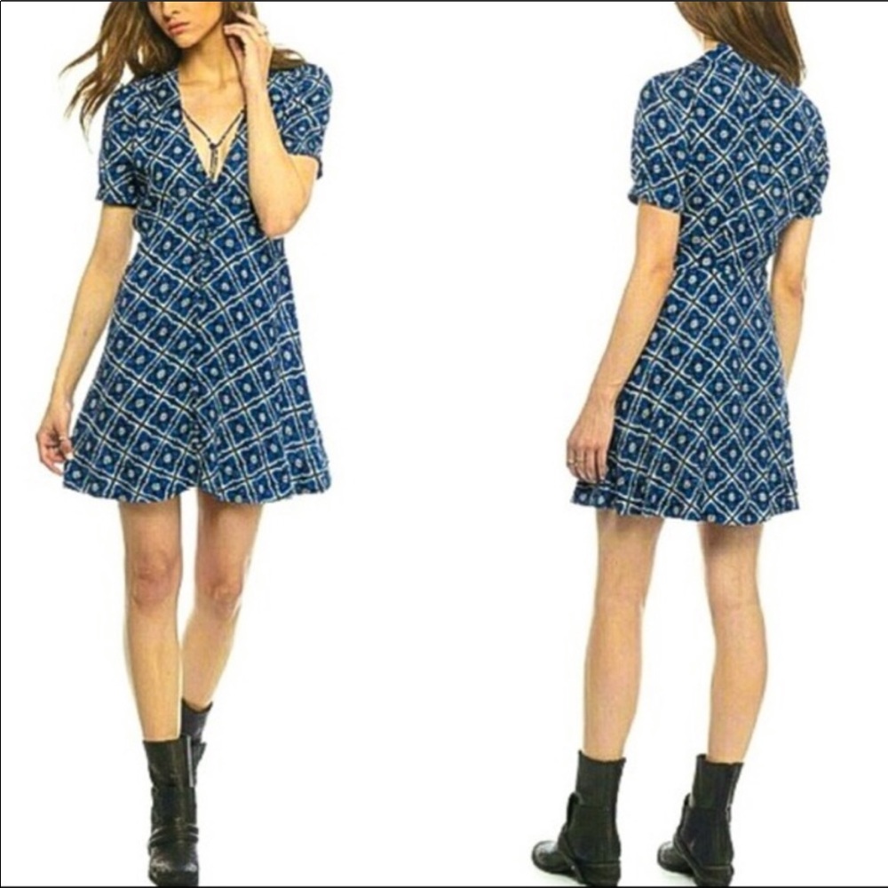 Free People Blue and White Mini Dress